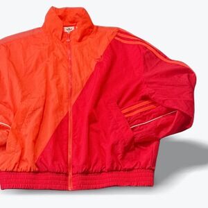 Adidas Primegreen Colorblock Windbreaker Jacket Red Orange Trefoil Womens XS